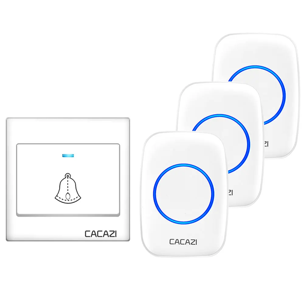 1 button 3 receiver Беспроводной дверной звонок CACAZI, водонепроницаемый, 300 м, пульт дистанционного управления, вилка стандарта США, ЕС, Великобритании, светодиодный светильник, домашний беспроводной дверной звонок, 36 колокольчиков, 1 кнопка, 1 2 приемника - Цвет: 1 button 3 receiver
