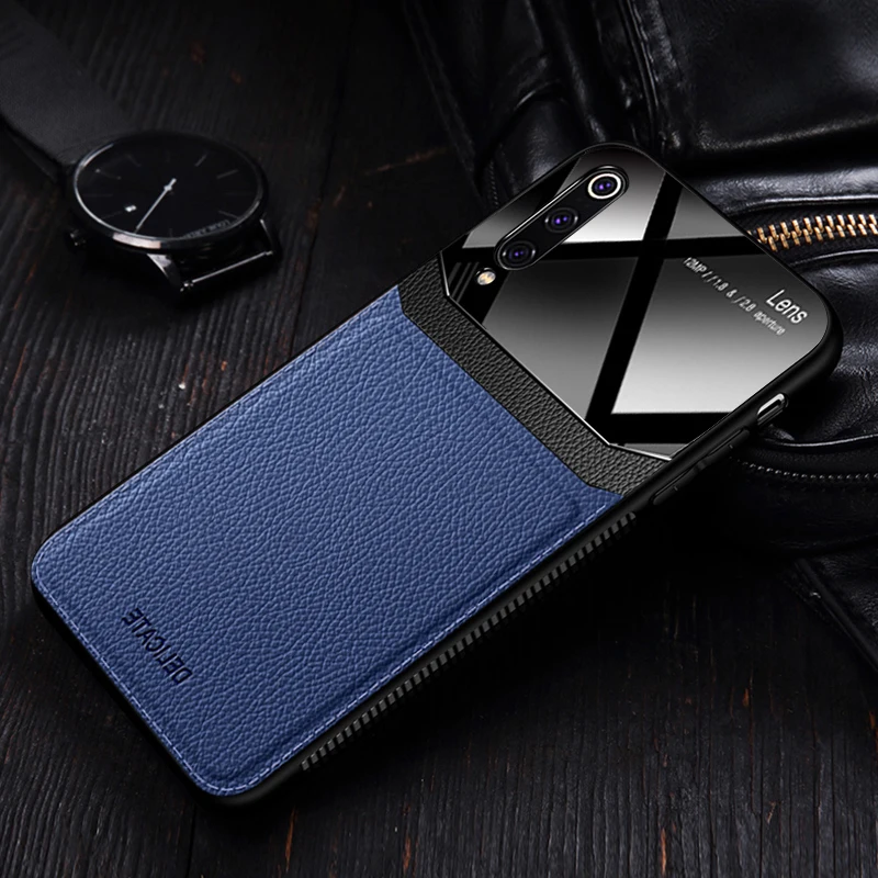 Blue Чехол, для samsung Galaxy A50 A70 на кожаном зеркальном стекле Силиконовый противоударный телефон Роскошные милые чехлы - Цвет: Blue