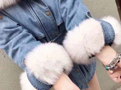 Зимняя женская теплая джинсовая куртка из овечьей шерсти модное длинное пальто с