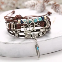 new fashion turquoise multi layer leather bracelet for men