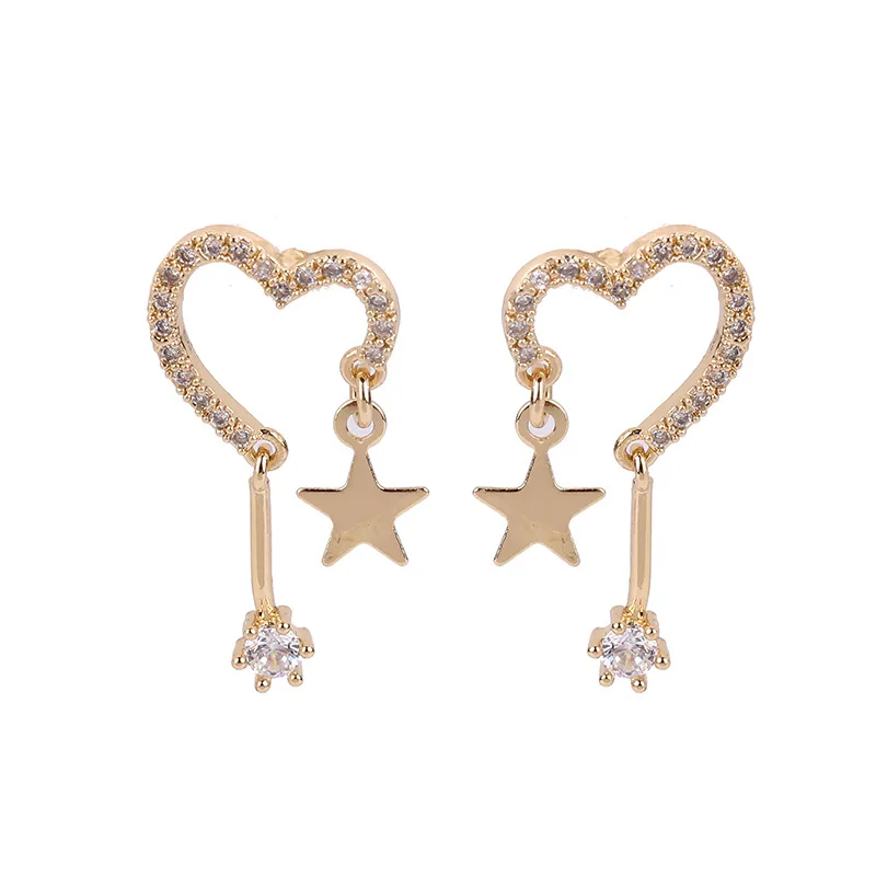 

2020 Shiny Zicron Hollow Heart Stud Earrings For Women Gold Silver Color Elegant Clip On Earring Cute Boucle D'oreille Jewelry