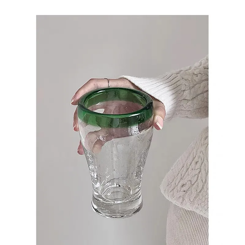 Taza Manual de burbujas de vidrio transparente verde Medieval, taza de té, jugo de leche, taza de agua, juego de bebida personalizado creativo