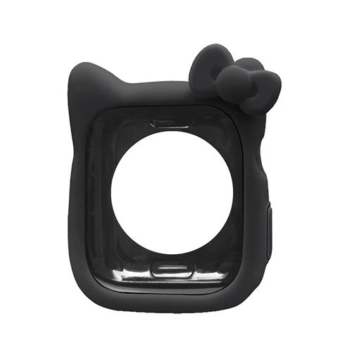 Силиконовый чехол для Apple Watch, чехол 5, 4, 44 мм, 40 мм, мультяшный чехол hello kitty для iWatch 3, 2, 1, 38 мм, 42 мм, защитный чехол - Цвет: black-black
