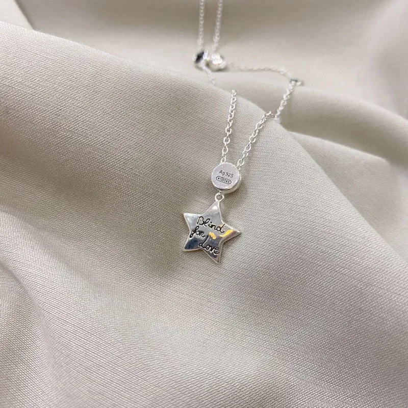 

Trendy fashion personality all-match S925 silver five-pointed star cat black spinel necklace customized exquisite gift for lady