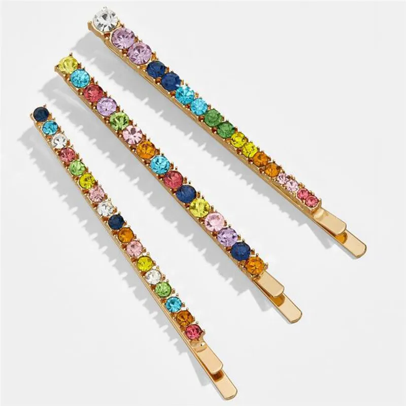 3 шт Летний разноцветный кристалл заколки для волос женщин Роскошная золотая