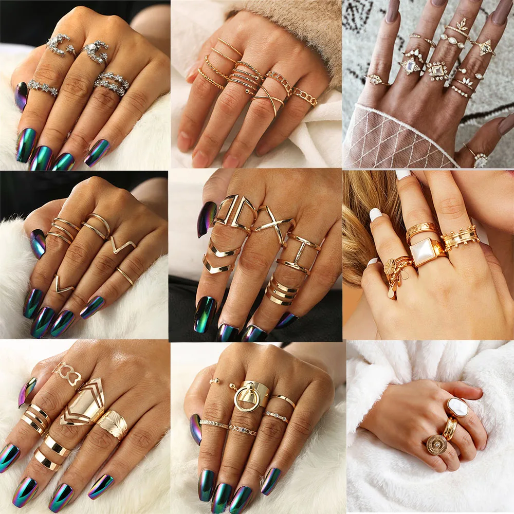 Женское кольцо в этническом стиле Золотое Двухслойное ретро набор простых колец