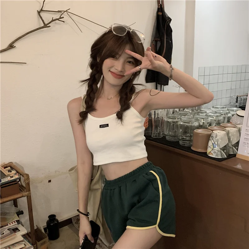 Белый жилет на бретелях женская летняя сексуальная рубашка с внутренним низом