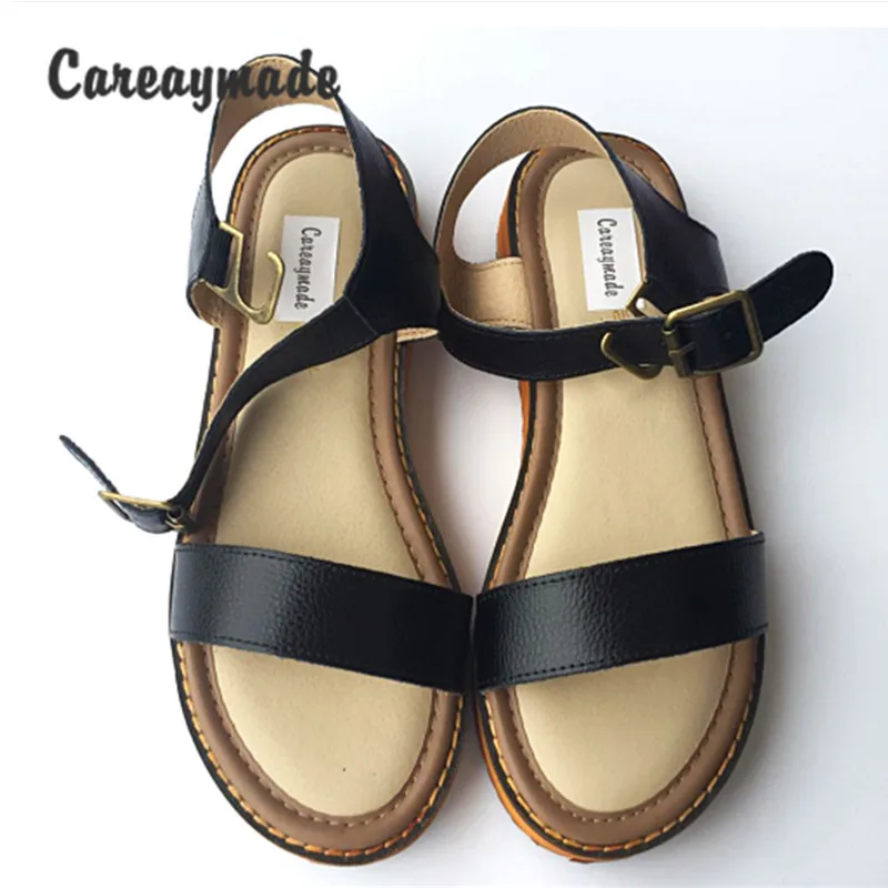 

Careaymade-New Genuine Leather pure handmade Leisure simple literature&art Sandals,retro art mori girl shoes,black&white