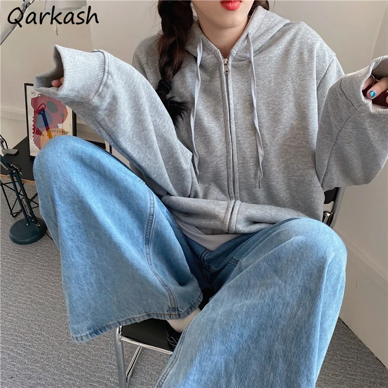 

Толстовки женские в Корейском стиле унисекс, популярная однотонная Базовая осенняя одежда для пар, стильная винтажная уличная одежда оверс...