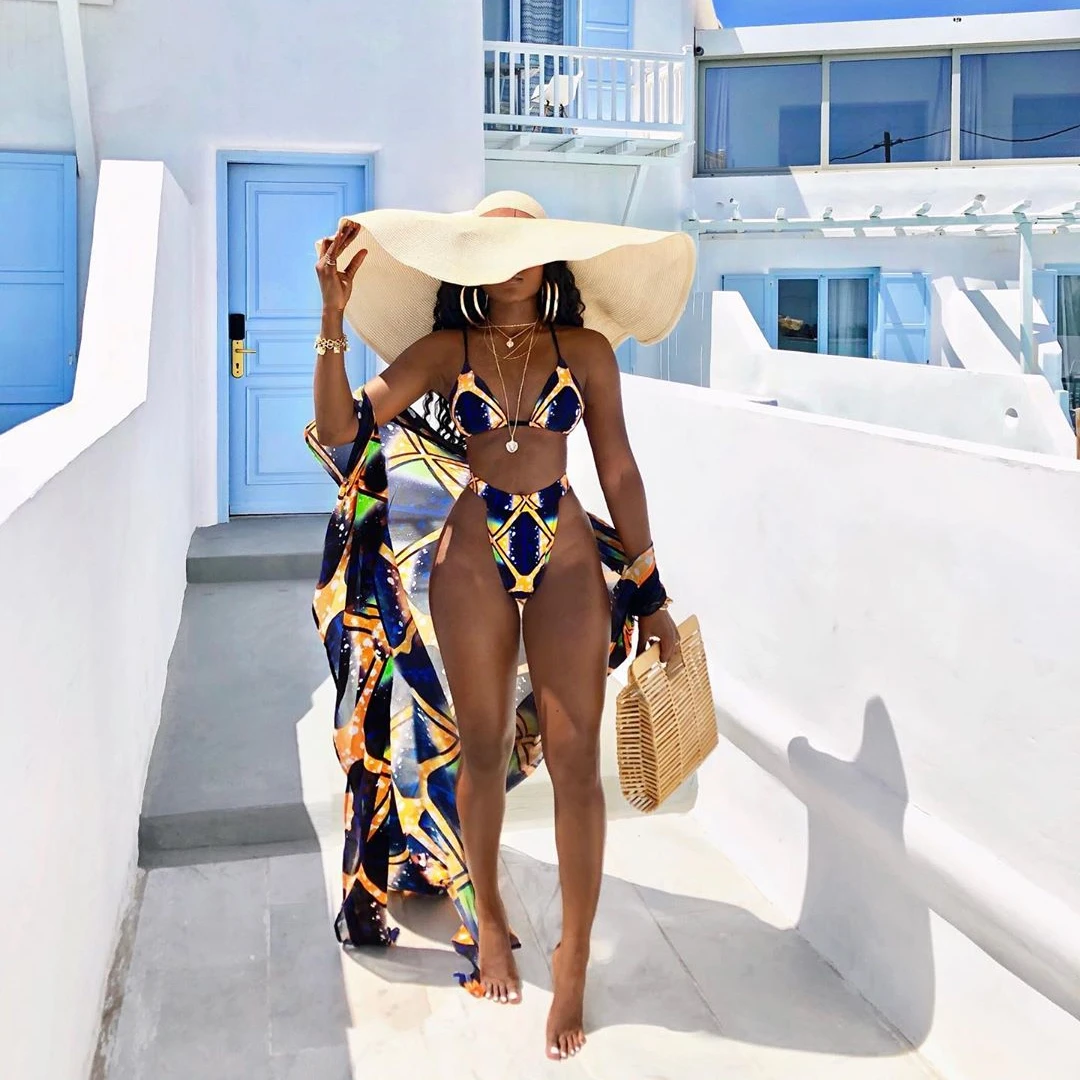 Женский купальный костюм Meihuida в стиле ретро комплект бикини с принтом пуш-ап и