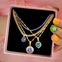 bohemia multilayer blue moon star pendant necklaces heart crystal tennis chain choker necklace for women 2021 new party jewelry