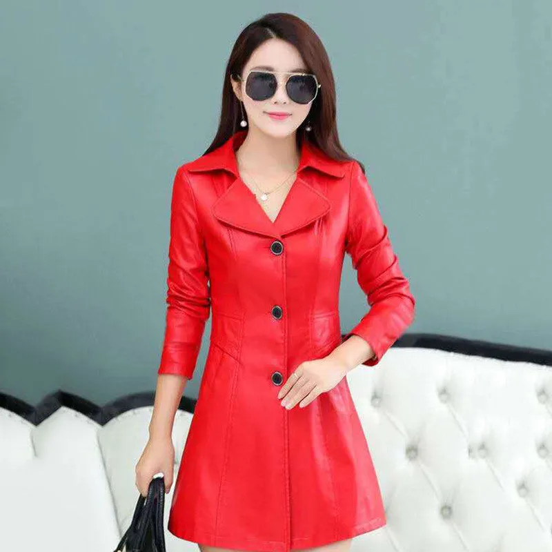 Leather jacket women black red L-5XL 2020 spring autumn new Korean fashion slim thin faux leather coats feminina JD878 enlarge