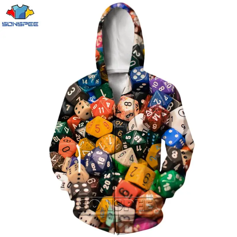 

SONSPEE 3D Print Dice Men Women Dizzy Zipper Jacket Hip Hop Anime Horror Pattern Three-dimensional Jacket