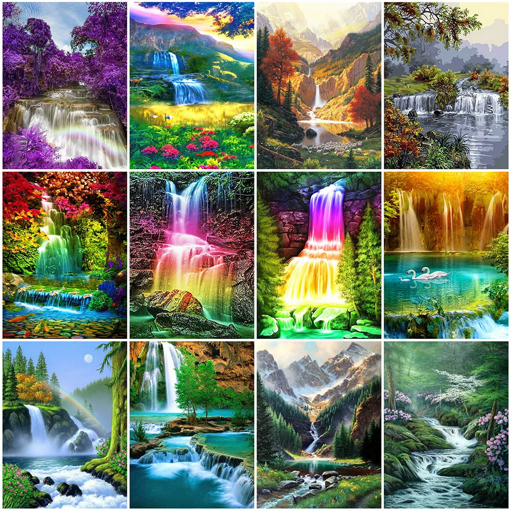 

Diamond Mosaic Waterfall Full Drill Square/Round Diamond Embroidery Mountain Needlework Beaded Mosaic Scenery DIY Handicraft