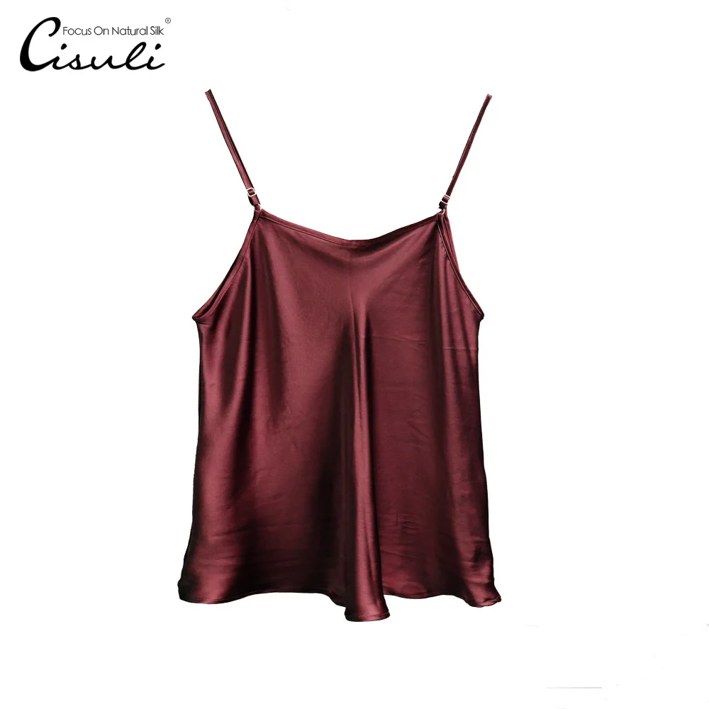 

CISULI 100% Silk Satin Glossy Camisole With adjustable Strap Soft Satin Silk Fabric Natural Mulberry Silk Update New Desigual