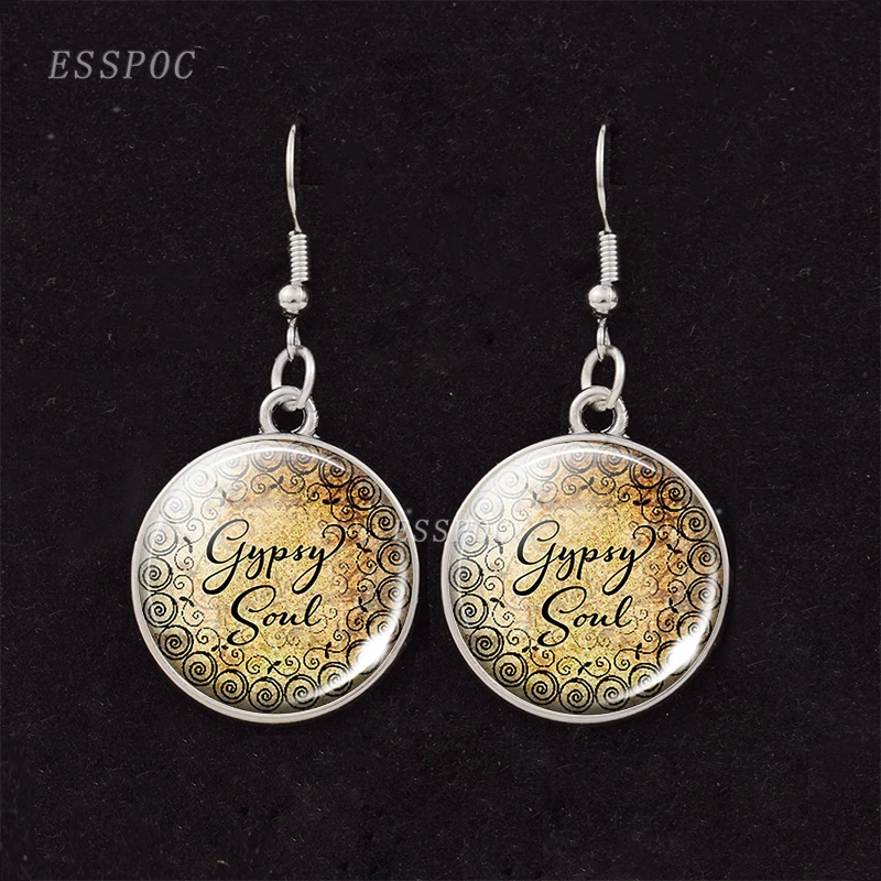 Винтажные женские серьги Цитата Цыганская душа висячие стеклянный кабошонный