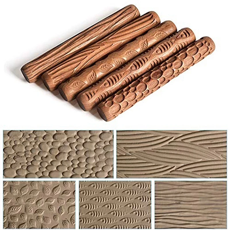 Keramik Werkzeuge Holz Keramik Carving Holz Textur Schlamm Roller Geprägte Muster Stange Schlamm Rolle Ton Muster Roller