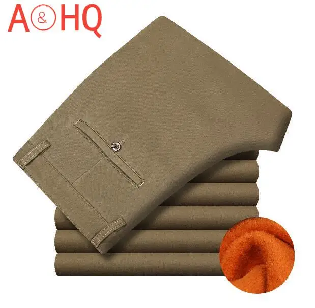 

Winter Pants Men Clothing Thick Fleece Warm Man Pants Straight Black Khaki Mens casual pants cotton Male trousers 2021