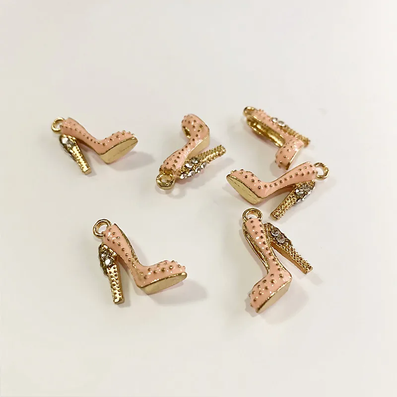 

6pcs Enamels Pink High Heels DIY Girl Pendant Necklace Earring Accessories Charms Findings Jewelry Making Supplies Wholesale