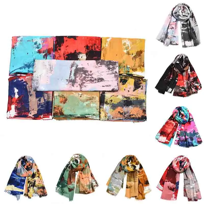 

180cm*90cm Bohemian Cotton Linen Scarves Women Graffiti Printed Colorful Shawl Soft Long Shawls Wraps Winter Warm Scarf Hot