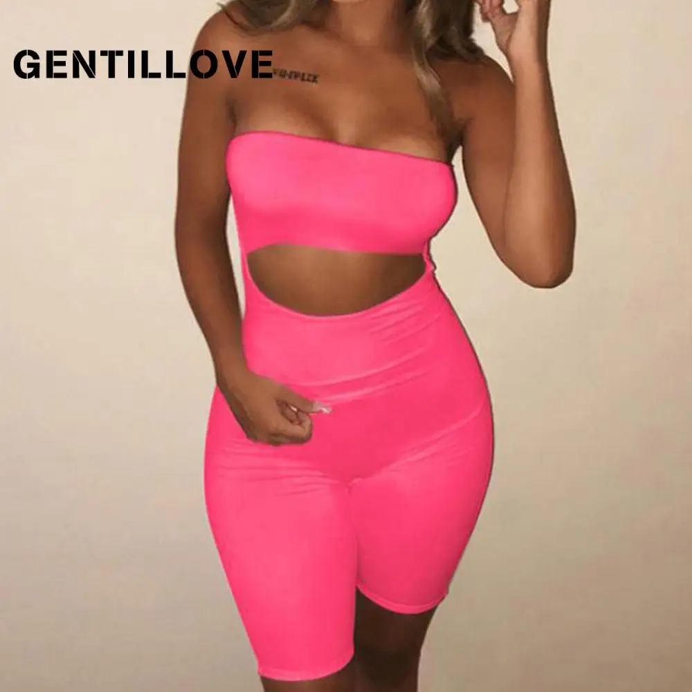 

Gentillove Sexy Hollow Out Playsuit Women Rompers Summer Off Shoulder Bodycon Fitness Sport Wear Casual Short Jumpsuit