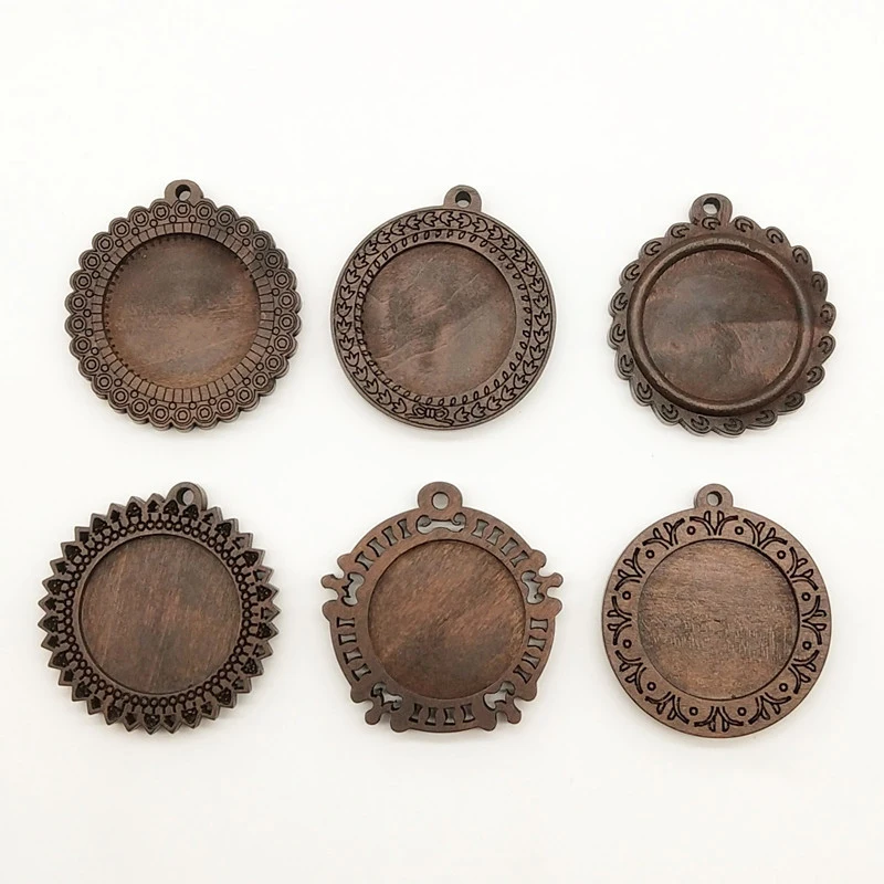 Дерево кабошон настройки подходят 25 мм стекло пустой камея ожерелье основа