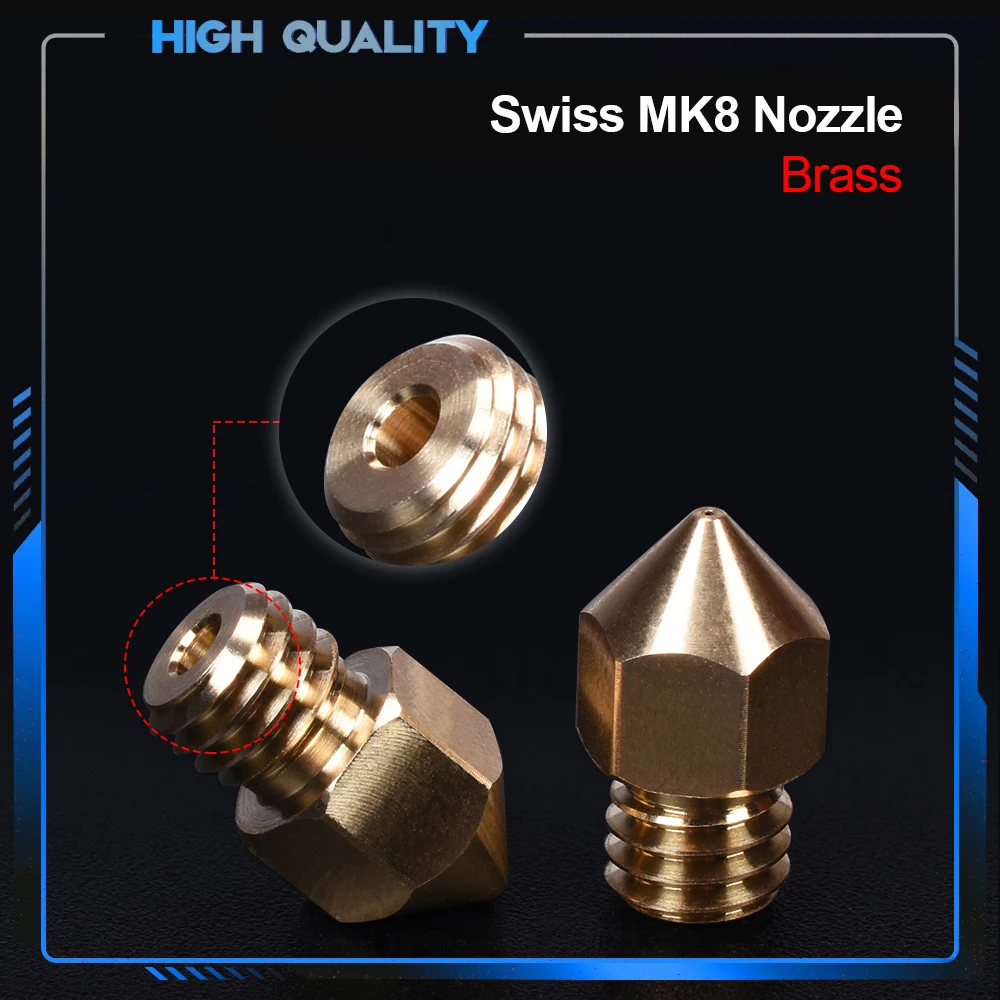 

High Quality Swiss MK8 Nozzle Brass M6 Thread 1.75MM Filament 3D Printer Parts for J-head hotend Extruder CR10 heat block ender3