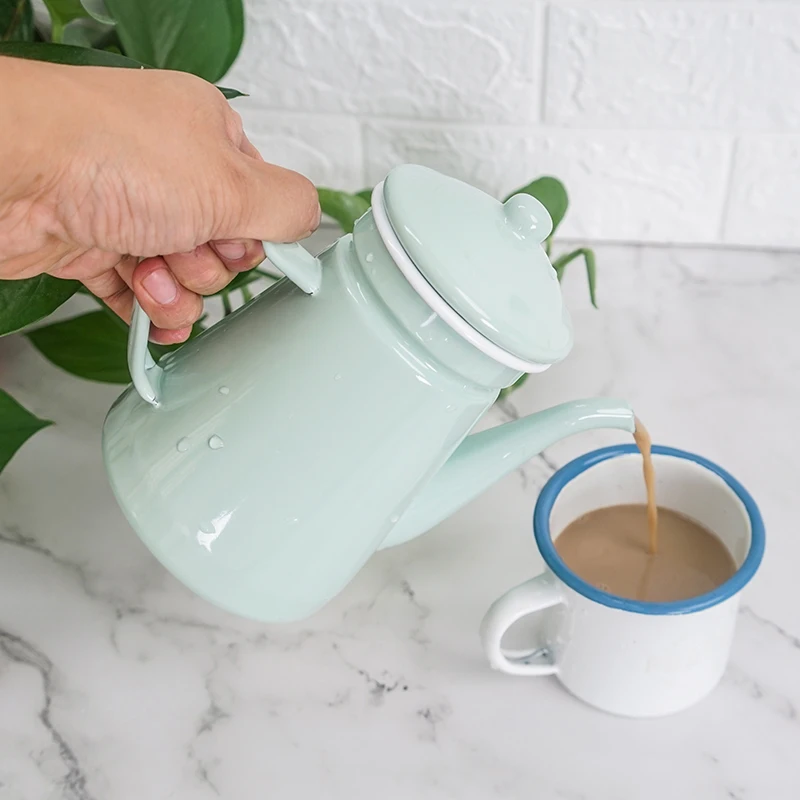 Эмалевый макарон Зеленая мята огненный чайник ручной работы | Дом и сад