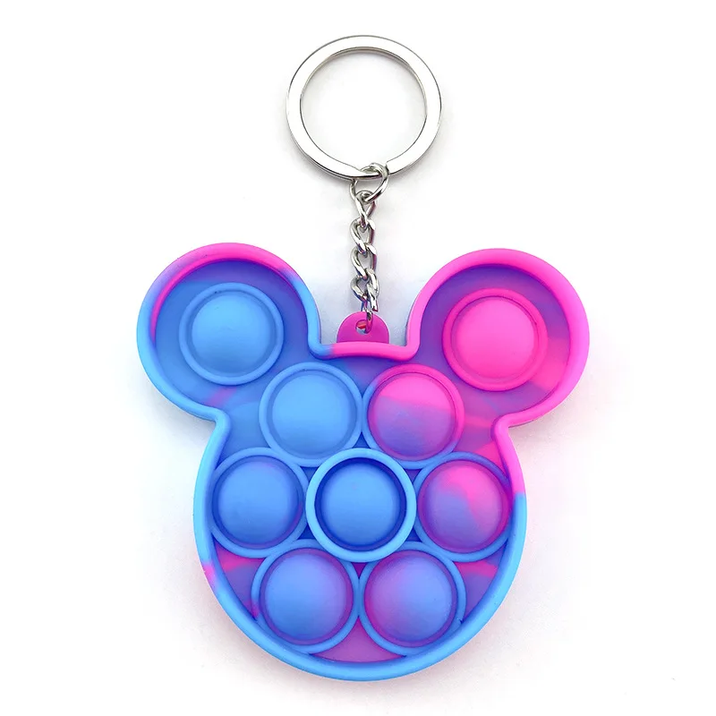 

cute pops its keychain simple dimple mini key ring trinket keyfob silicone edc fidget toy dinosaur mouse bear animal key pendant