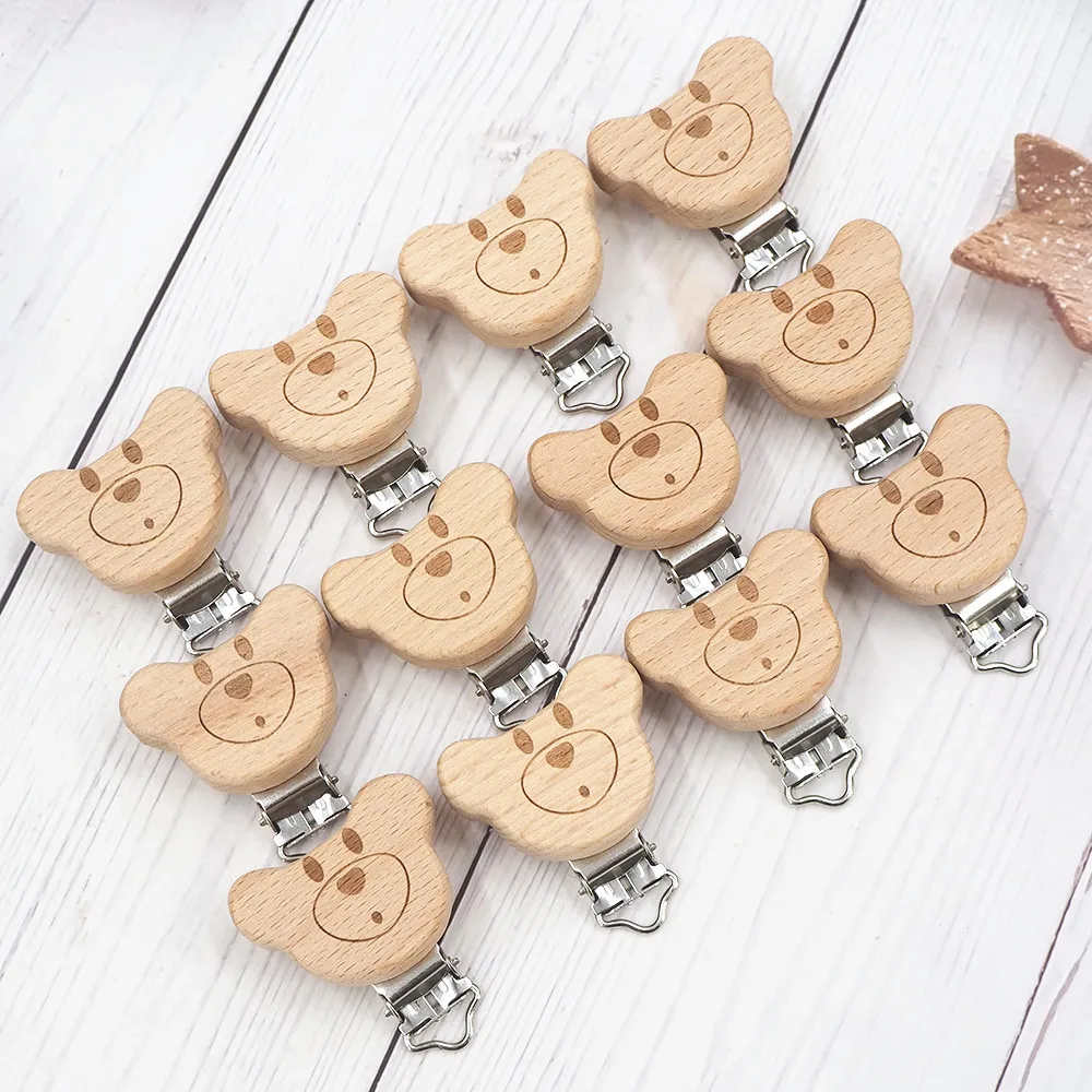 

Chenkai 5PCS Wood Fox Clip DIY Organic Eco-friendly Nature Unfinished Baby Pacifier Rattle Grasping Accessories