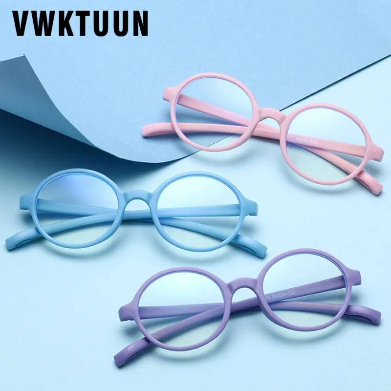 

VWKTUUN Silicone Glasses Frame Boys Girls Blue Light Blocking Glasses Round Glasses Frame Children Reading Computer Glasses