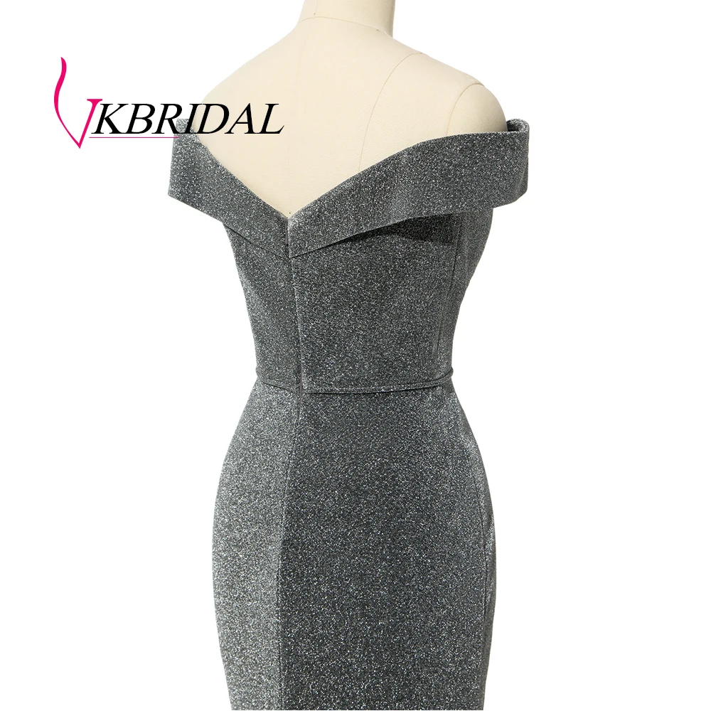 VKBRIDAL серое вечернее платье с открытыми плечами сексуальное блестящее платье с разрезом для выпускного вечера