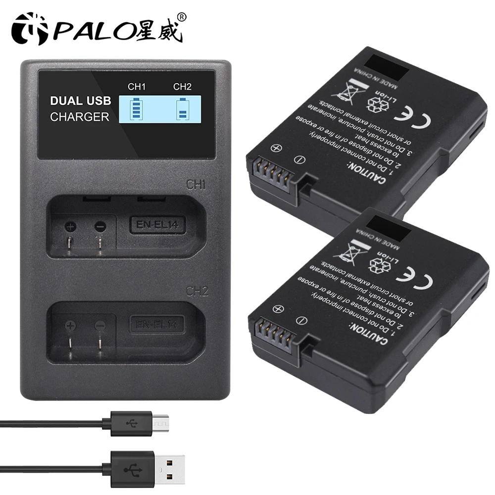 

PALO 1200mAh EN-EL14 EN EL14 EN-EL14a Battery + LCD Dual Charger For Nikon P7800,P7100,D3400,D5500,D5300,D5200,D3200,D3300,MH-24