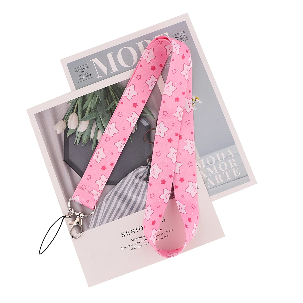 

20pcs/lot AD1090 Patchfan Pink Star Lanyard Keychain keys Badge Mobile Phone Rope Kids Gifts Card Holder Cover With Lanyard