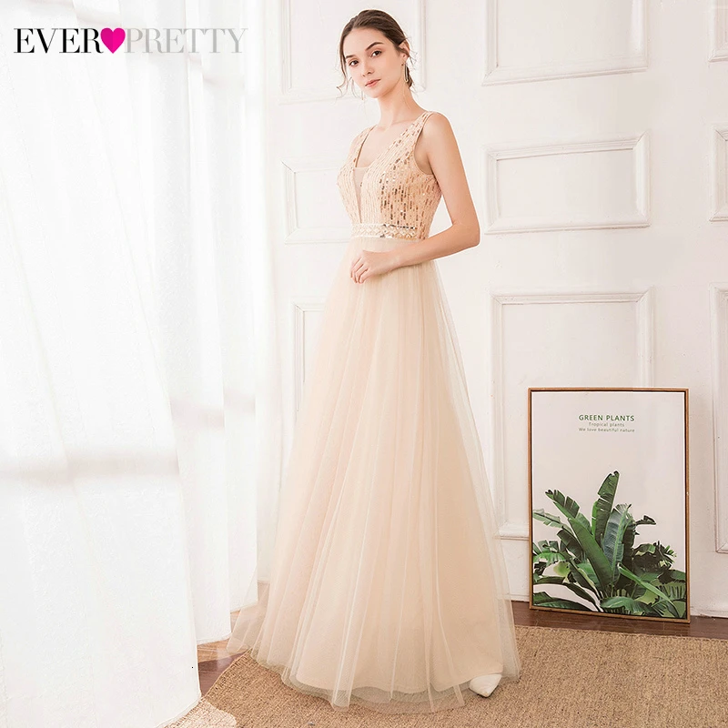 Элегантные розовые золотые вечерние платья Ever Pretty EP00715RG расшитые блестками трапециевидные вечерние платья с глубоким v-образным вырезом из тюля Lange Jurken