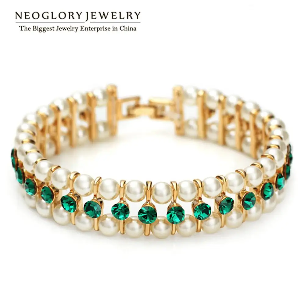 Neoglory модные стразы бусы из Искусственного Жемчуга Браслеты для женщин брендовые