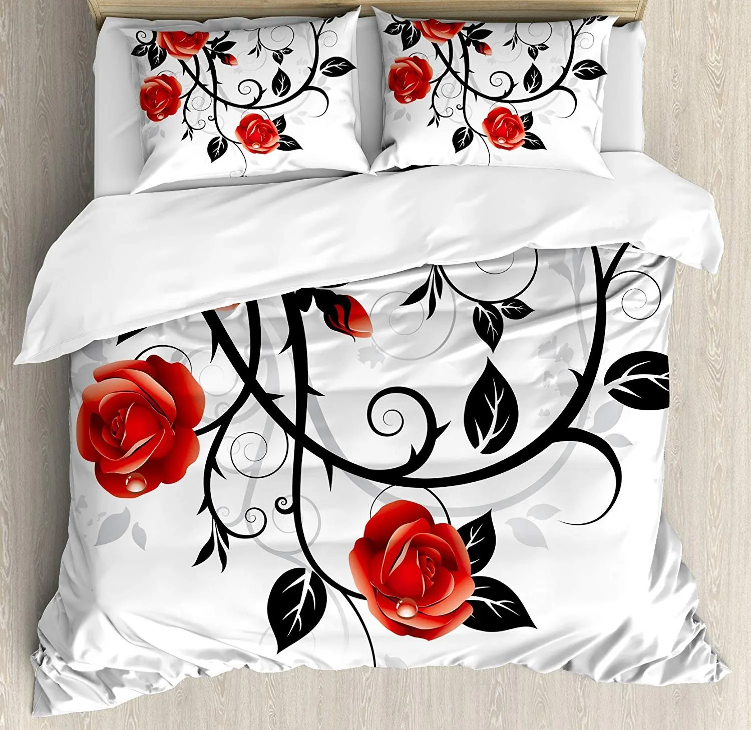 

Gothic Bedding Set Ornate Swirling Branches Roses Garden Flower Grunge Style European Duvet Cover Pillowcase Bedclothes Bed Set