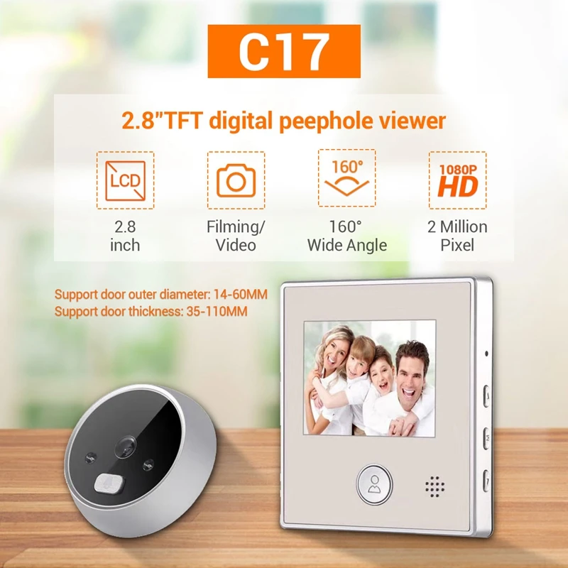 

Original Smart Peephole Camera 2.8-Inch Lcd Screen 1080P Smart Night Vision 160° Wide-Angle Anti-Theft Peephole Doorbell Camera