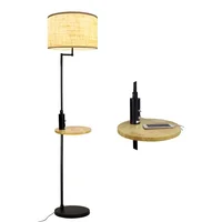 Modern Black LED Floor Lamp with Wooden Storage Shelf,Builted-in USB Port Standing Reading Lamp, Eye-Caring LED Floor Pole Light