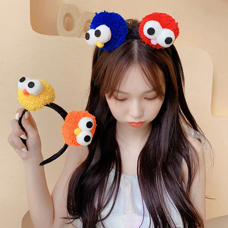 

Cute Big Eyes Cartoon Headbands Korea For Girl Sweet Novelty Lovely Sesame Plush Ball Hairhoop Women Party Hair Accessories