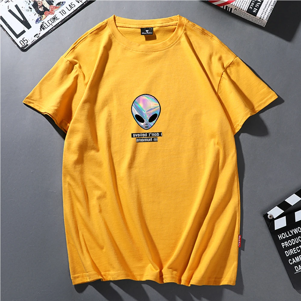 Женская футболка с рисунком инопланетянина радужной расцветки летняя принтом