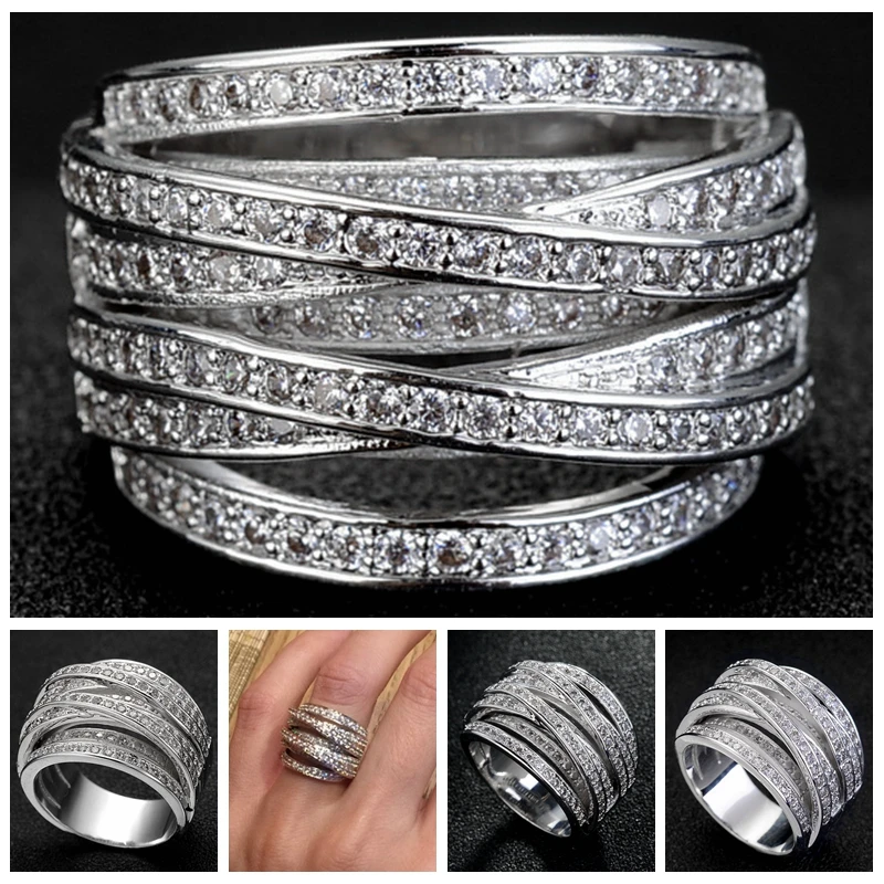 Многослойные Роскошные винтажные кольца с фианитом для женщин размеры 6 7 8 9 10