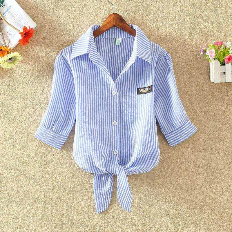 Темно-синие рубашки женские укороченные топы и блузки с узлом спереди летняя