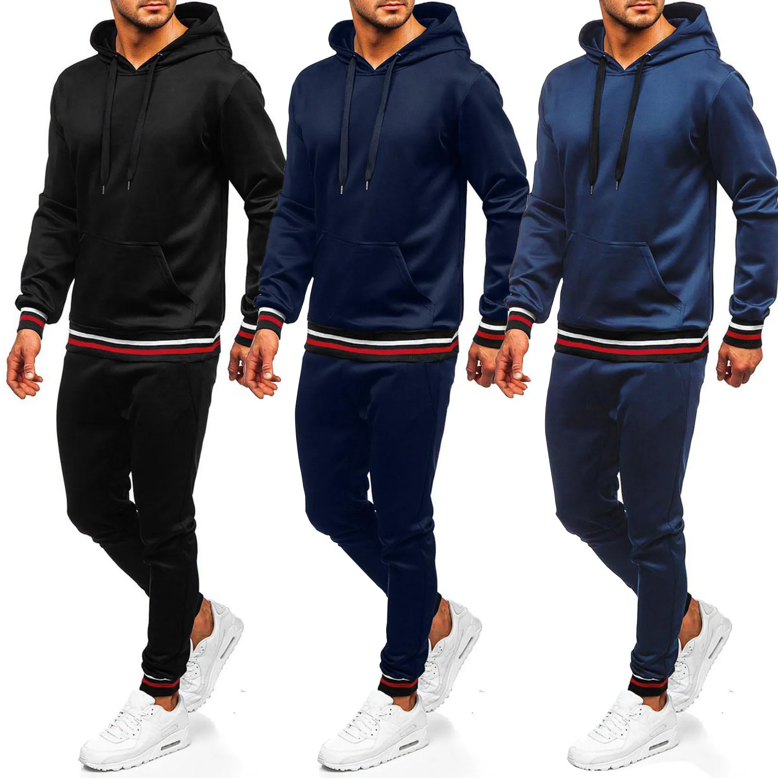 

Мужской спортивный костюм из 2 предметов, Свитшот в полоску с капюшоном и длинными рукавами, повседневная одежда на осень, 2021