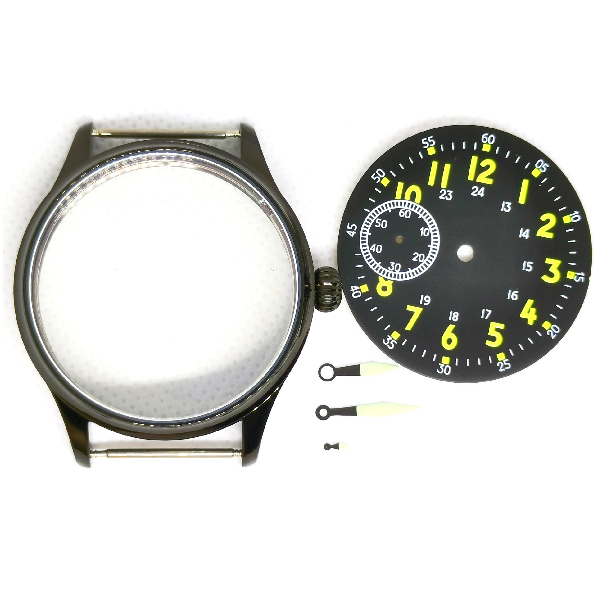 Новый 44 мм черный чехол для часов с зеленым светящимся циферблатом и стрелками