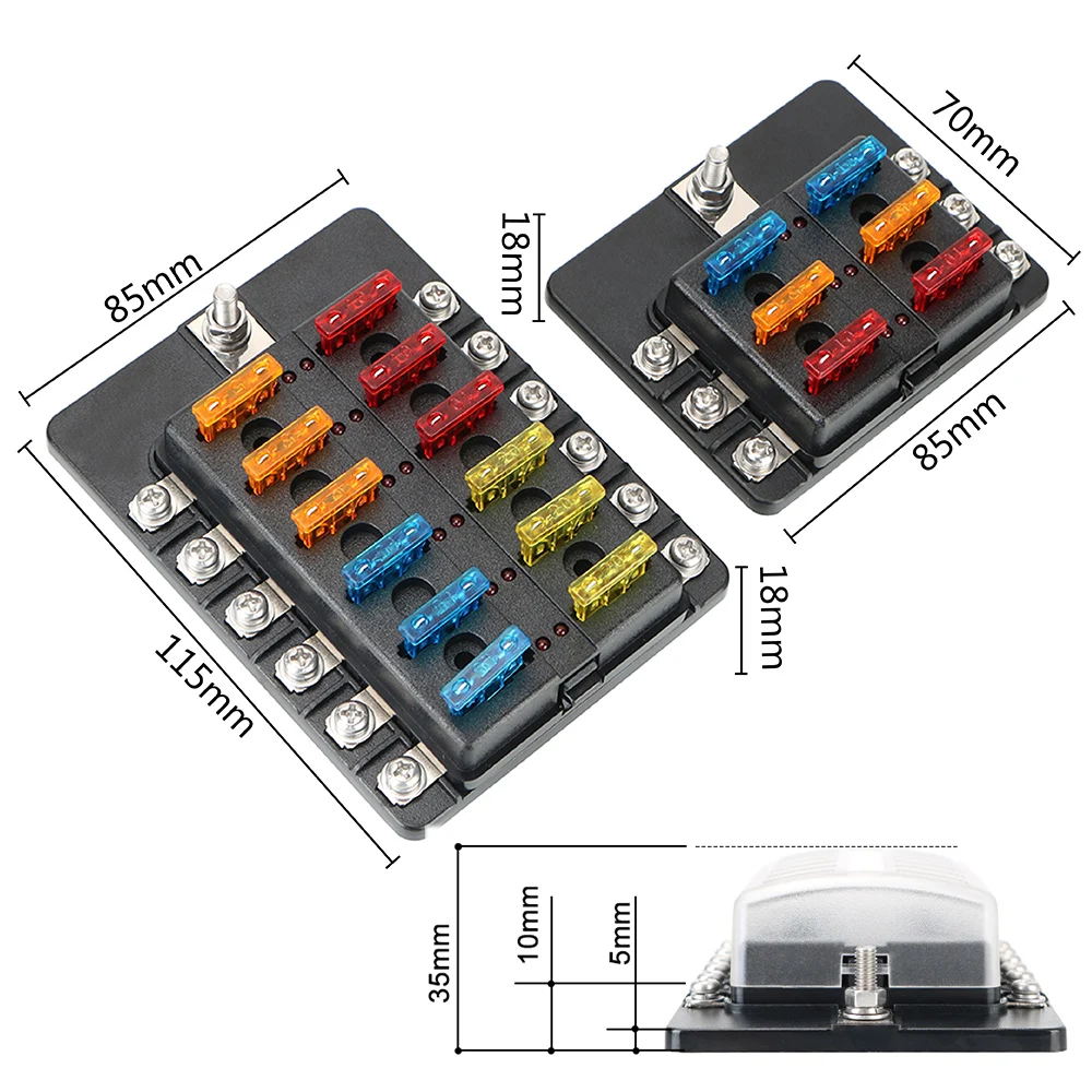 

Plastic Cover Fuse Box Holder M5 Stud With LED Indicator Light For Auto Car Boat Marine 32V 100A 6 Ways 12 Ways Blade Fuse Block