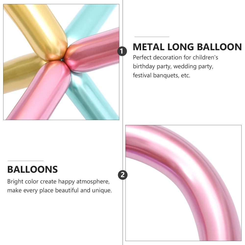

100Pcs Birthday Party Latex Long Balloons Air Balloons Ornament (Random Color)