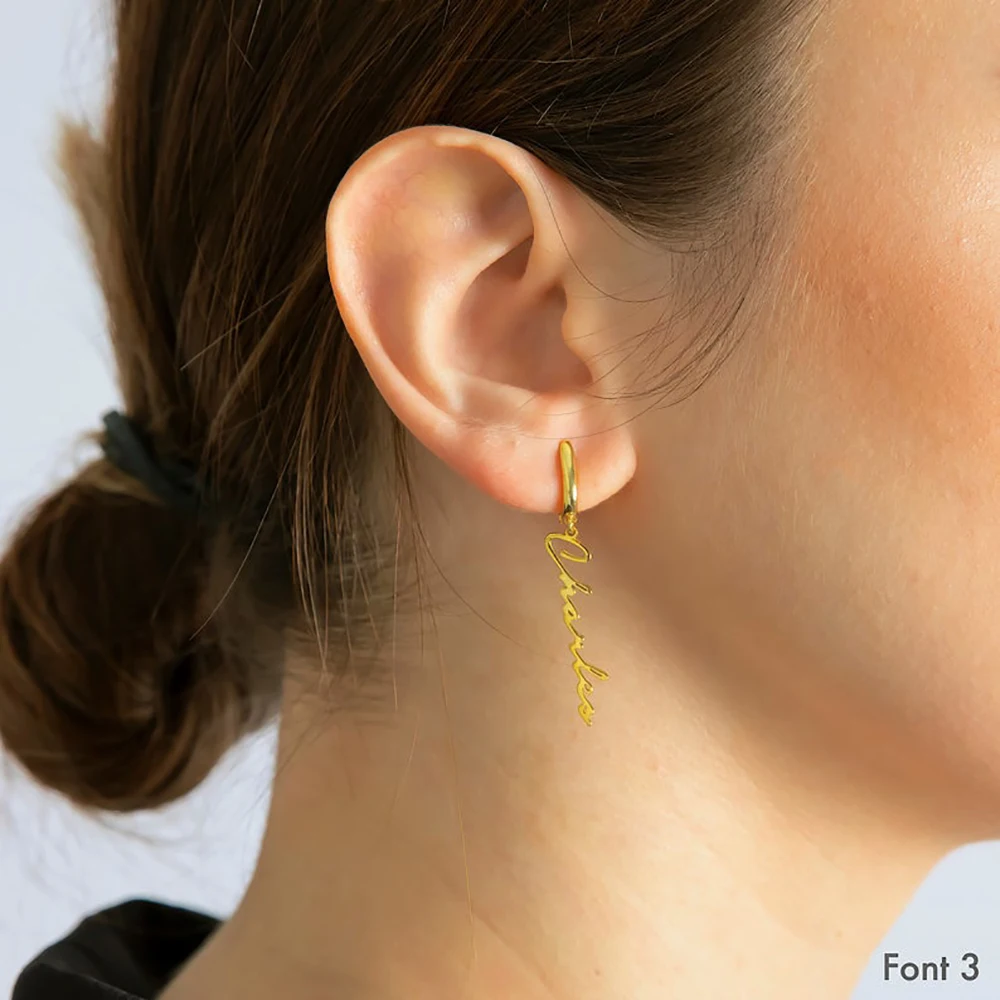 

Mini-world Stainless Steel High Quality Old English Nameplate Personalized Custom Earrings Fashion Party Gifts For Friends