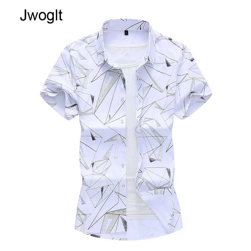 

45KG-120KG Summer Mens Shirts Korean Fashion Printed Short Sleeve White Black Shirt 5XL 6XL 7XL