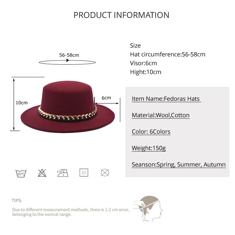 New Classic Wool Fedora Hats Women Solid Color Flat Top Bowler Hat Autumn Winter Panama Hats Wide Brim Jazz Cap P28